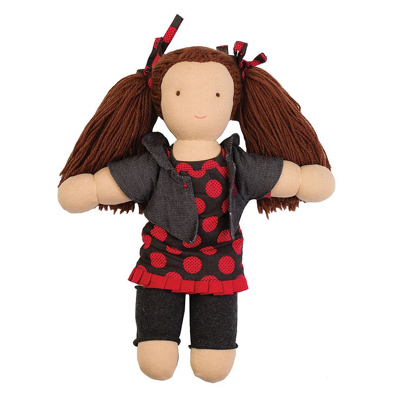Foto van Hoppa sofia knuffelpop lappenpop met haren en kledij, 26 cm, 100% biokatoen, geschenk voor meisjes