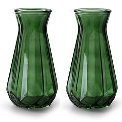 Foto van 2x stuks bloemenvazen - groen/transparant glas - h15 x d10 cm - vazen