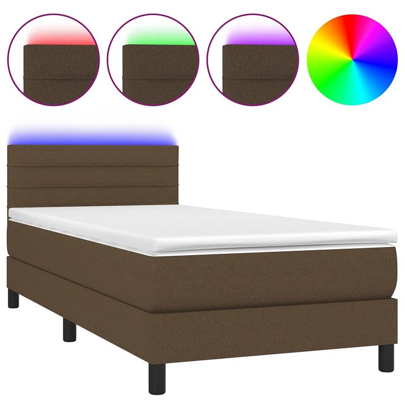 Foto van The living store boxspring dark brown 193x90x78/88cm - led - pocketvering matras - huidvriendelijke topmatras