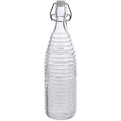 Foto van 1x glazen decoratie flessen transparant met beugeldop 1000 ml - drinkflessen