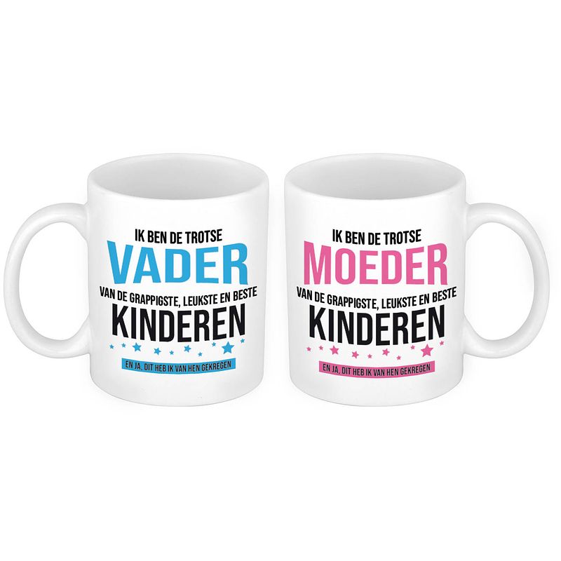 Foto van Trotse moeder en vader van de leukste kinderen mok - cadeau beker set voor papa en mama - feest mokken