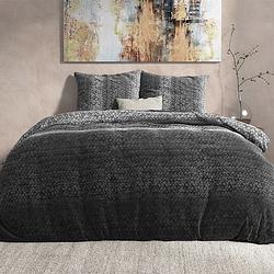 Foto van Flanellen dekbedovertrek gradient knits antraciet - tweepersoons (200x200 cm) - antraciet - dessin: strepen - dreamhouse bedding -