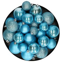 Foto van Decoris kerstballen - 30x - ijs blauw - 4, 5 en 6 cm -kunststof - kerstbal