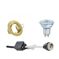 Foto van Led spot set - osram parathom par16 930 36d - gu10 fitting - dimbaar - inbouw rond - mat goud - 3.7w - warm wit 3000k -