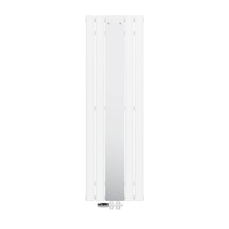 Foto van Platte badkamerradiator met spiegel en onderaansluiting set 1600x450 mm wit ml-design