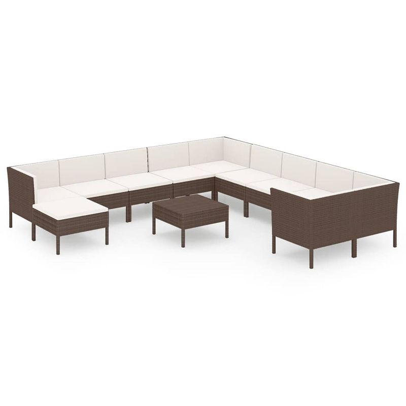 Foto van Vidaxl 12-delige loungeset met kussens poly rattan bruin