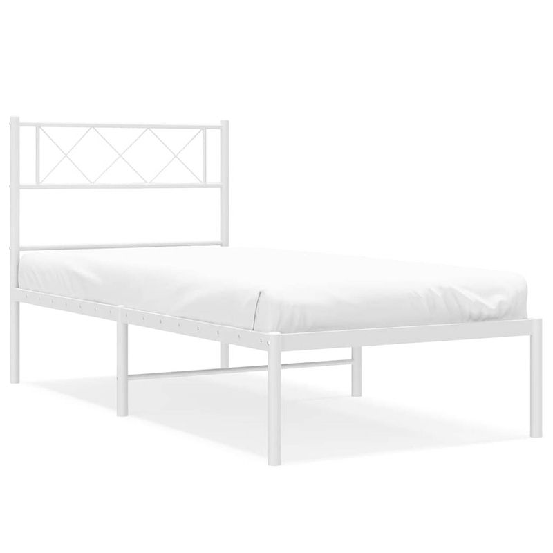 Foto van Vidaxl bedframe met hoofdbord metaal wit 100x200 cm