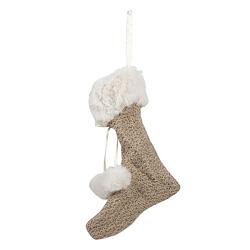 Foto van Clayre & eef kerstsok decoratie 15*2*20 cm beige synthetisch kerstsok hanger beige kerstsok hanger