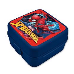 Foto van Marvel spiderman broodtrommel/lunchbox voor kinderen - blauw - kunststof - 14 x 8 cm - lunchboxen