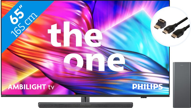 Foto van Philips the one 65pus8909 - ambilight (2024) + soundbar + hdmi kabel