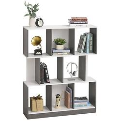 Foto van Boekenkast - vakkenkast - opbergkast - kasten - grijs + wit - 100l x 30b x 124h cm