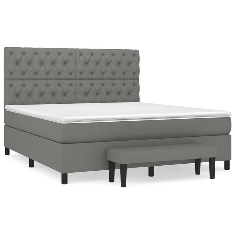 Foto van The living store boxspringbed donkergrijs 203x160x118/128 cm - pocketvering matras - multifunctioneel bankje