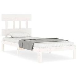 Foto van The living store bedframe massief grenenhout - wit - 203.5 x 103.5 x 81 cm - multiplex lattenbodem - uitstekende