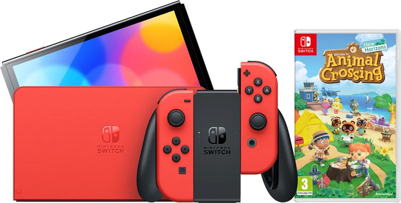 Foto van Nintendo switch oled super mario editie + animal crossing new horizons