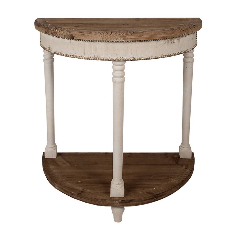 Foto van Clayre & eef sidetable 83x40x87 cm beige bruin hout halfrond wandtafel beige wandtafel