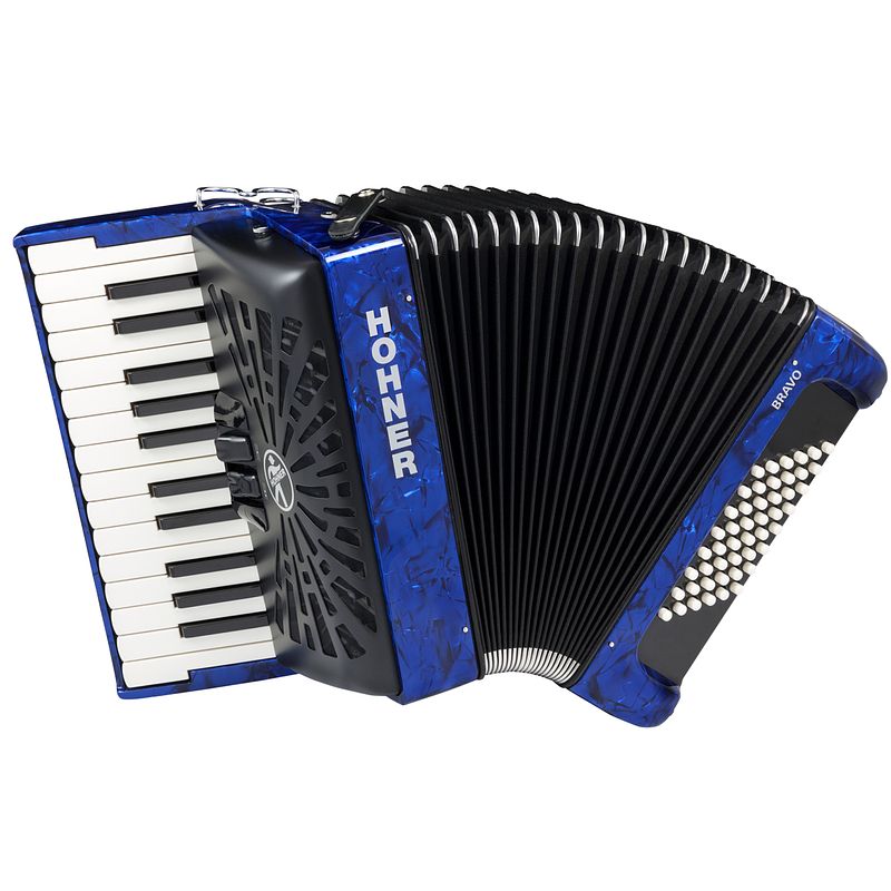 Foto van Hohner bravo ii 48 blauw, silent key accordeon