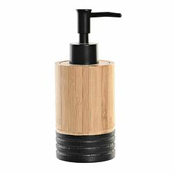 Foto van Zeeppompje/dispenser bruin/zwart bamboe hout 7 x 17 cm - zeeppompjes