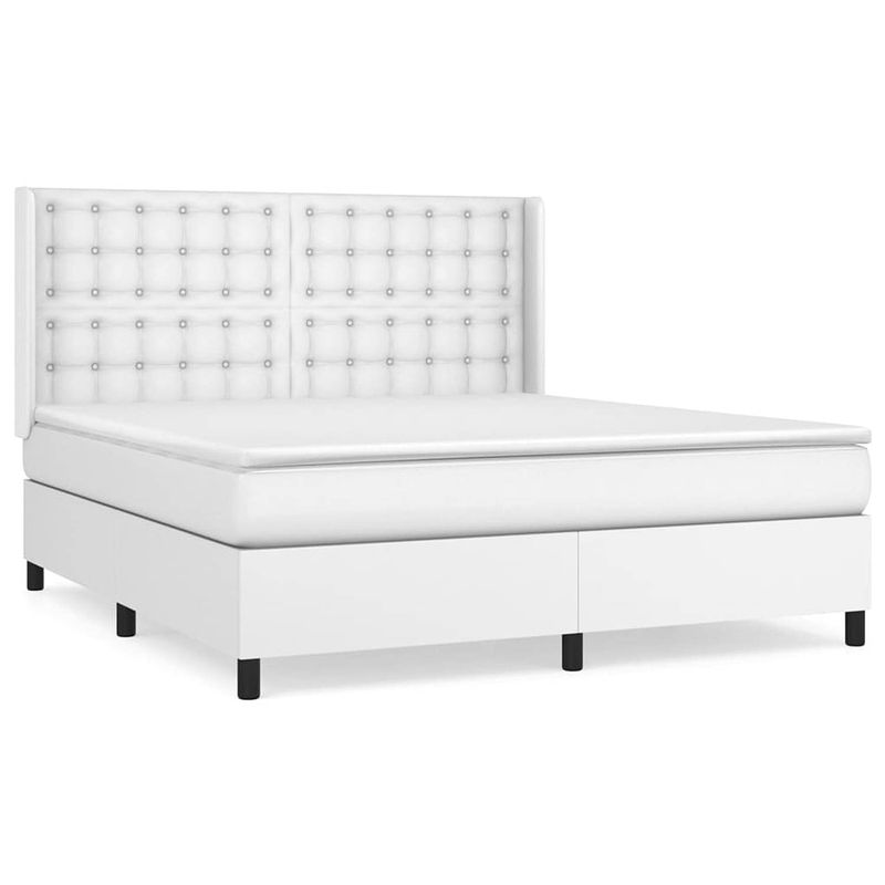 Foto van The living store boxspringbed - kunstleren bedframe - pocketvering matras - huidvriendelijk topmatras - wit -