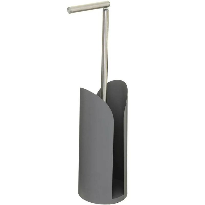 Foto van Staande wc/toiletrolhouder grijs met reservoir en flexibele stang 59 cm van metaal - toiletrolhouders