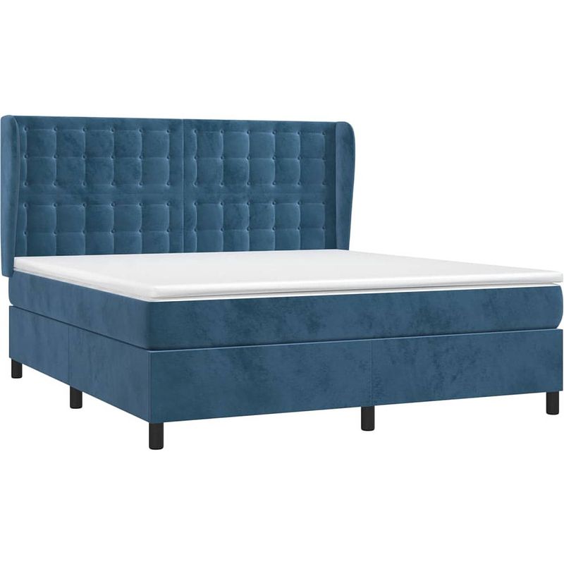 Foto van The living store boxspringbed - donkerblauw fluweel - 203 x 163 x 118/128 cm - pocketvering matras - middelharde