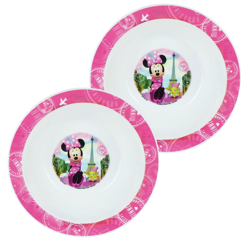 Foto van 2x stuks kunststof ontbijtbordje plat disney minnie mouse 22 cm - kinderservies