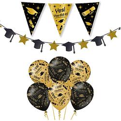Foto van Paperdreams geslaagd thema party versiering set you did it - vlaggenlijn/slinger/12x ballonnen - feestpakketten