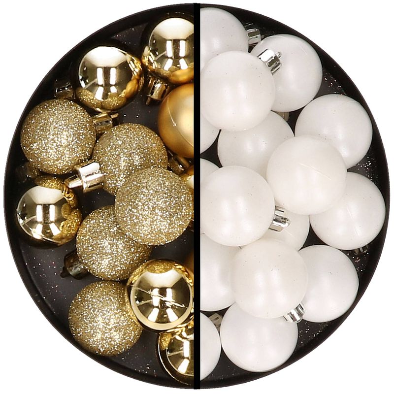 Foto van 36x stuks kunststof kerstballen goud en wit 3 en 4 cm - kerstbal