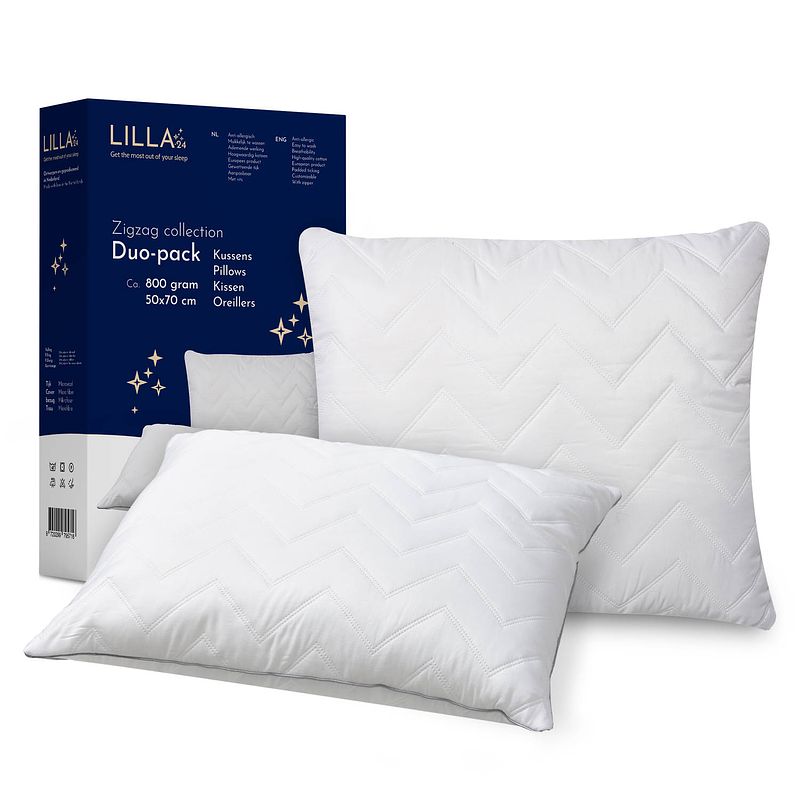 Foto van Lilla24 premium zigzag hoofdkussen set 2 stuks - gewatteerd slaapkussen/kopkussen - anti allergie - 50x70 cm -