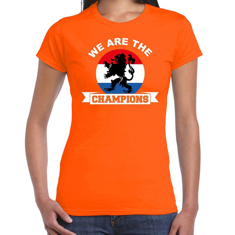 Foto van Oranje fan shirt / kleding holland we are the champions ek/ wk voor dames xl - feestshirts