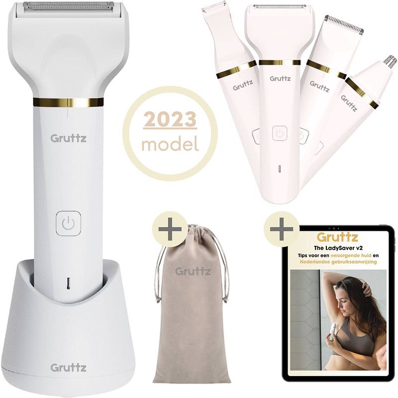 Foto van Gruttz - 7 in 1 ladyshaver pro voor vrouwen v2 - inclusief reistas - trimmer vrouw - scheerapparaat vrouwen - bikini