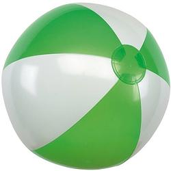 Foto van 1x opblaasbare strandbal groen/wit 28 cm speelgoed - strandballen
