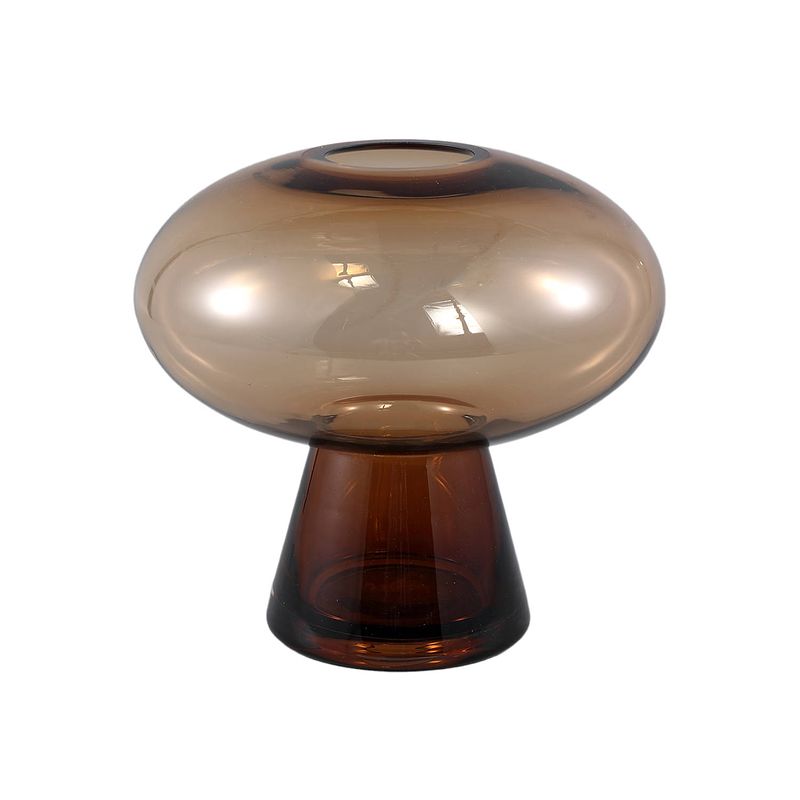 Foto van Ptmd minty brown glass vase round on foot m