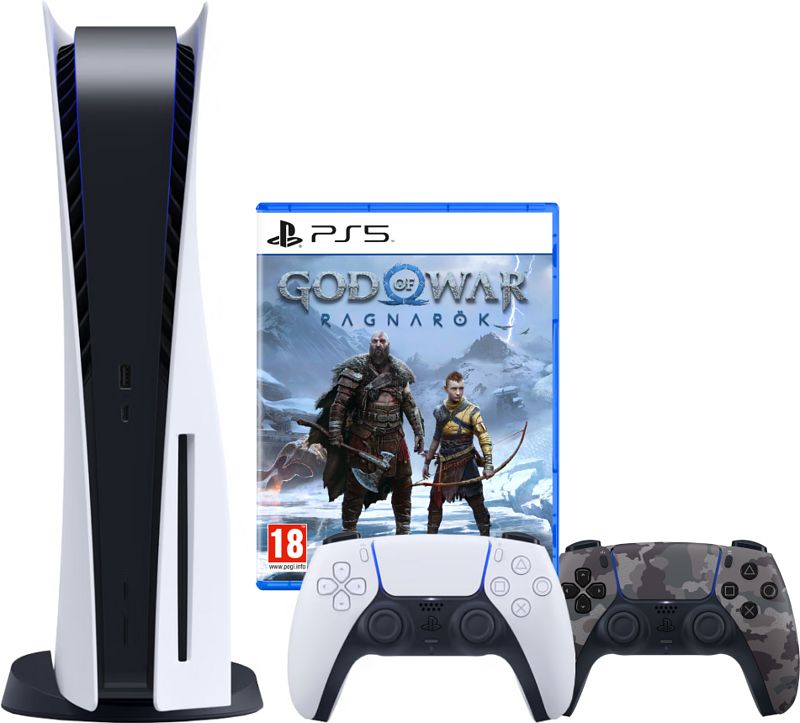 Foto van Playstation 5 + god of war ragnarok + extra dualsense controller grey camo