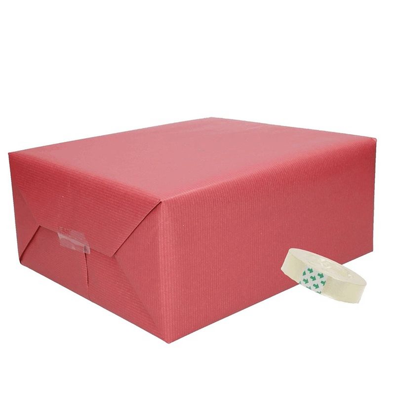 Foto van 3x donker rood kraft inpakpapier met rolletje plakband pakket 14 - cadeaupapier