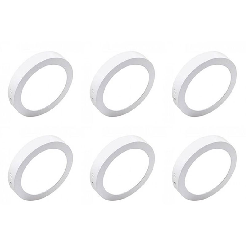 Foto van Led downlight 6 pack - opbouw - 12w - helder/koud wit 6000k - rond - mat wit - aluminium - ø170mm