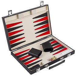 Foto van Longfield games backgammon deluxe 36 cm kunstleer zwart