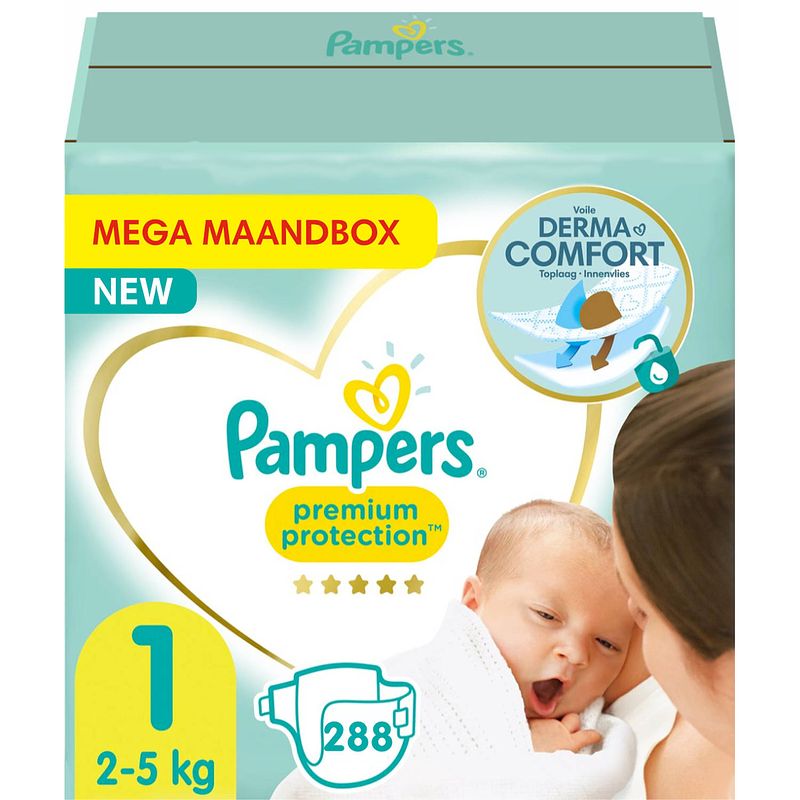 Foto van Pampers - premium protection - maat 1 - mega maandbox - 288 luiers