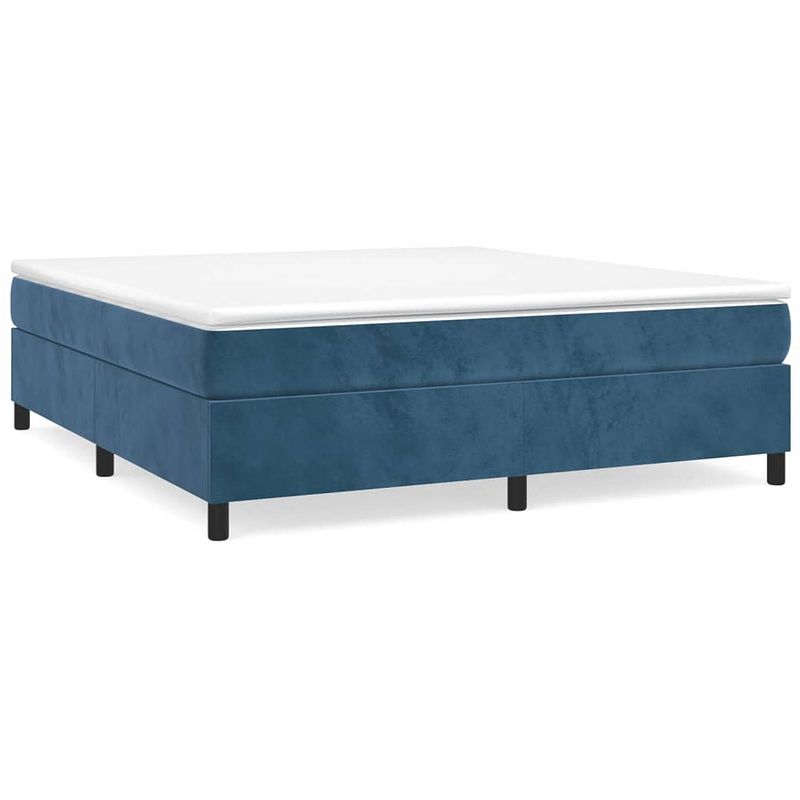 Foto van The living store boxspringframe - donkerblauw - 203 x 200 x 35 cm - stof (100% polyester) - multiplex - bewerkt hout