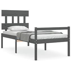 Foto van The living store massief grenenhouten bedframe - grijs - 205.5 x 105.5 x 81 cm - geschikt voor 100 x 200 cm matras -