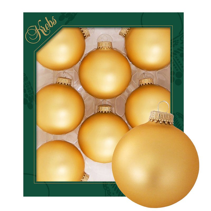 Foto van Krebs kerstballen - 8x stuks - honing goud - glas - 7 cm - mat - kerstbal