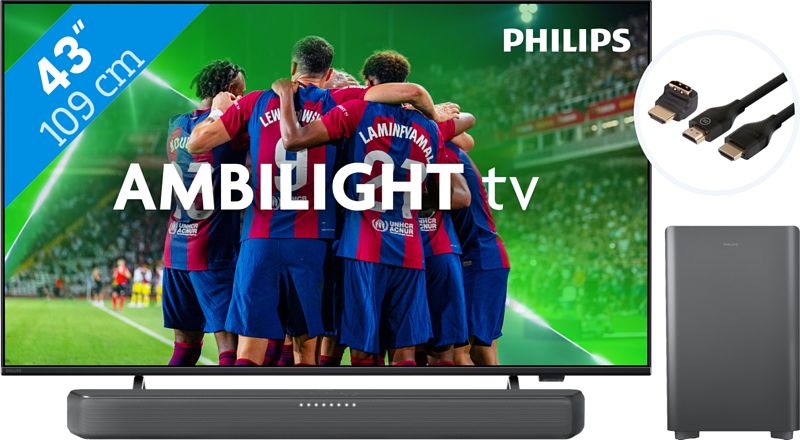 Foto van Philips 43pus8309 - ambilight (2024) + soundbar + hdmi kabel