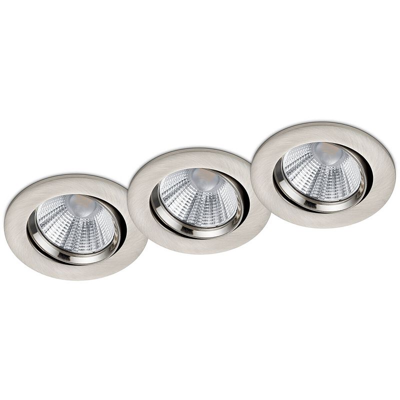 Foto van Led spot 3 pack - inbouwspot - trion paniro - rond 5w - dimbaar - warm wit 3000k - mat nikkel - aluminium - ø80mm