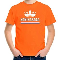 Foto van Oranje koningsdag met een kroon shirt kinderen - oranje koningsdag kleding xl (158-164)