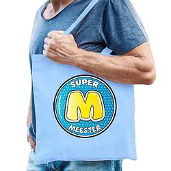 Foto van Cadeau tas voor meester - lichtblauw - katoen - 42 x 38 cm - meesterdag - feest boodschappentassen