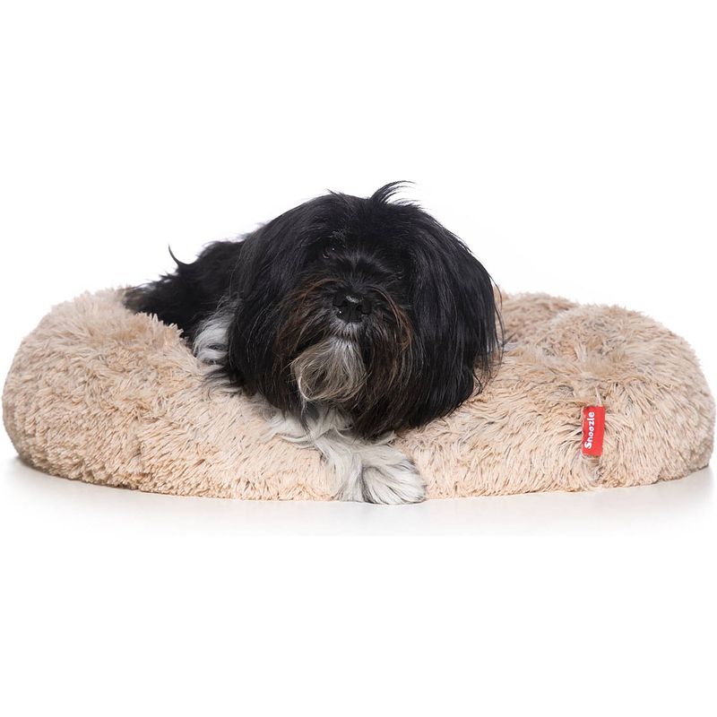 Foto van Snoozle donut hondenmand - zacht en luxe hondenkussen - wasbaar - fluffy - hondenmanden - 70cm - creme bruin