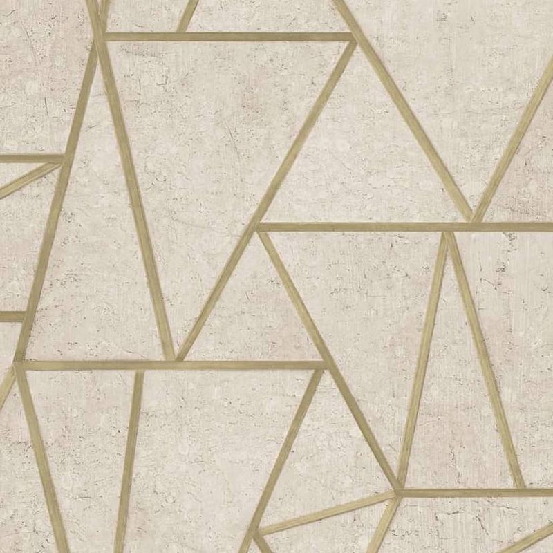 Foto van Dutch wallcoverings behang driehoeken beige en goud