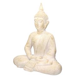 Foto van Boeddha-figuur beige/grijs, 51x29x64 cm, gemaakt van gegoten steen