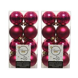 Foto van 32x kunststof kerstballen glanzend/mat bessen roze 4 cm kerstboom versiering/decoratie - kerstbal