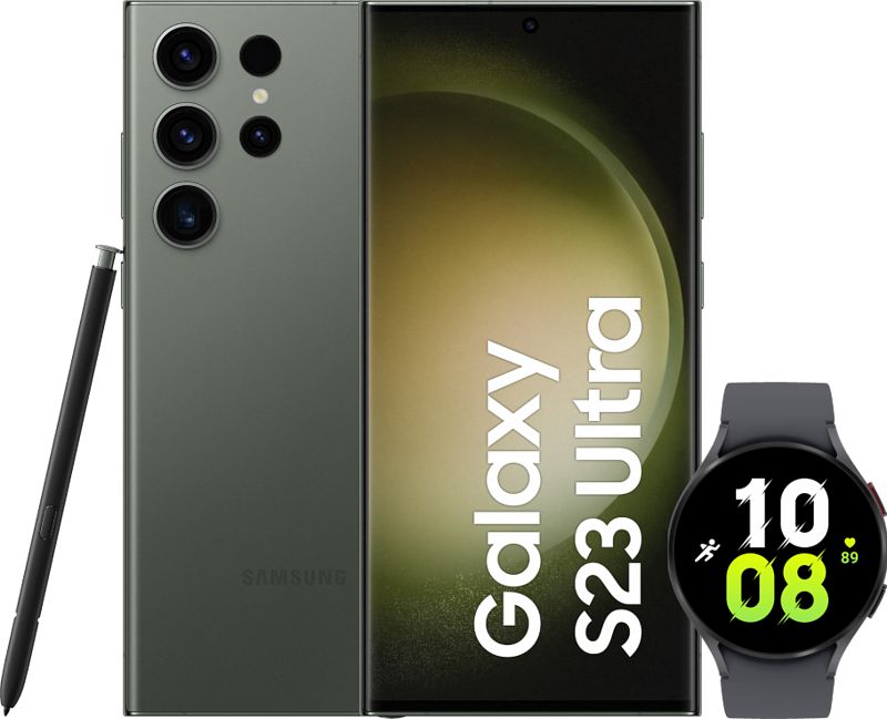 Foto van Samsung galaxy s23 ultra 256gb groen 5g + galaxy watch5 zwart 44mm