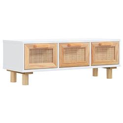 Foto van The living store salontafel naturel rattan - 80 x 40 x 30 cm - 3 lades - bewerkt hout - massief grenenhout